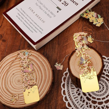 3 PCS Metal Bookmarks, Bookmarks for Reading Women, Bookmarks for Women, Beautiful Metal Bookmark, Beautiful Flower Bookmark, Osmanthus Fragrans, Plum Blossom, Apricot Blossom (BKM-050-004)