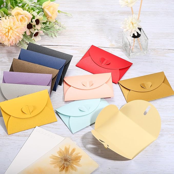 PATIKIL Gift Card Envelopes, 12 Pack Heart Shaped Clasp Small Gift Cards Holder Mini Envelope for Birthdays Weddings, Yellow