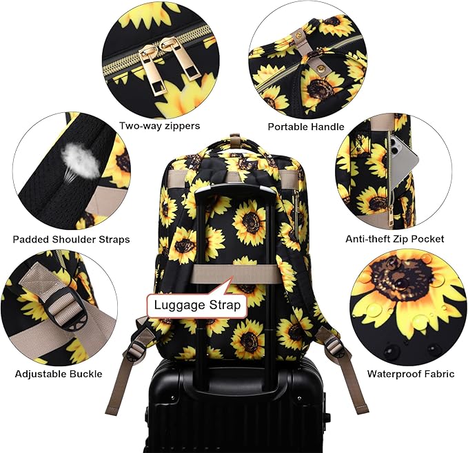 Sunflower Laptop Backpack College Bookbag School Backpack for Women Girls, Travel Backpack 15.6 Inch Computer Backpacks