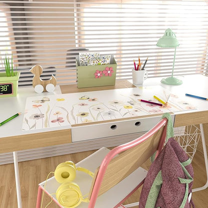 Colorful Star Large Desk Mat, Watercolor Floral Mouse PadOffice Supplies, Waterproof PU Leather Gaming Mousepad for Women Girls, Butterflies Desk Pad Home Office Decor Desk Accessories 31.5" x 15.7"