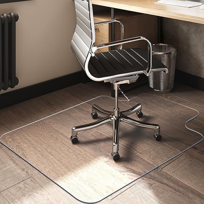 BesWin Office Chair Mat for Hard Floors, Fully Clear Desk Floor Mat for Rolling Chairs, 2mm Heavy Duty Floor Protector Mat for Home Office, Easy Glide, Flat Without Curling (36"×47" with Lip)