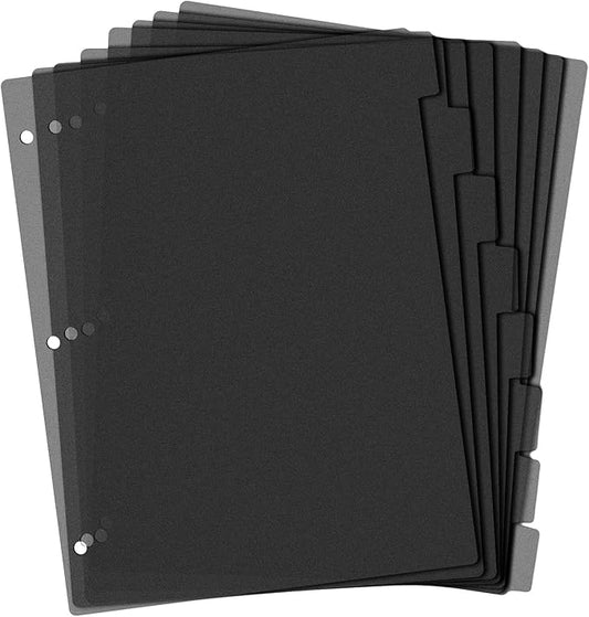 Black Binder Dividers, 8-Tab Sturdy Plastic Dividers, Binder Dividers with Tabs, Black 3-Ring Binder Plastic Divider Set, Aesthetic Dividers for Binder, Suitable for Notebooks and Binders(Black)