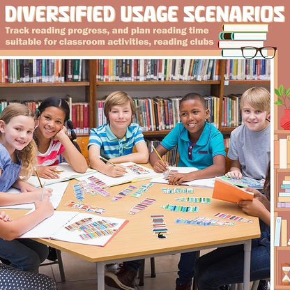 150 Pcs Book Tracker Bookmarks Bulk 6.3 x 1.97 Inch Bookshelf Design Bookmarks Paper Book Tracking Bookmark Double Sided Reading Page Markers for Book Lovers Students School (Book)