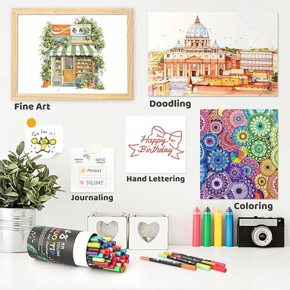 ZSCM 48 Colors Duo Tip Brush Markers Art Pen Set, Artist Fine and Brush Tip Colored Pens, for Adult Coloring Books Christmas Cards Drawing, Note taking Lettering Calligraphy Journaling