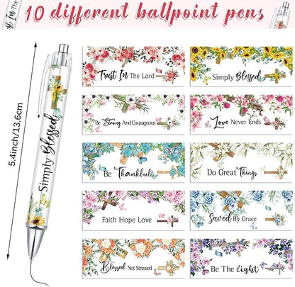Tinlade 10 Pcs Christian Pens for Women Religious Ink Pens Easter Gifts Inspirational Quotes Bible Verse Ballpoint Funny Office Supplies for Women Men Coworker(Cross)
