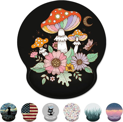 Ergonomic Mouse Pad with Wrist Support,Black Mushroom Mouse Pad with Wrist Rest,Relieve Wrist Pain Mousepad Non-Slip Rubber Base,Mouse Pads for Desk,Computers,Laptop,Office,Gaming,Accessories