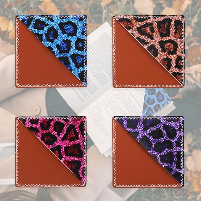 4 Pieces Leather Bookmarks, Cute Book Accessories for Reading Lovers, Page Markers for Women Men Kids Students Teachers Retirement Birthday Gift (Leopard Print)