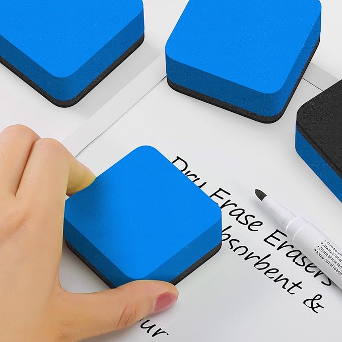 MaxGear Dry Erase Erasers, 24 Pack Magnetic Whiteboard Erasers for Classroom, Mini Whiteboard Cleaning Pads, Chalkboard Wiper Teacher Supplies for School, Office, Home （Blue, 2 x 2 Inch
