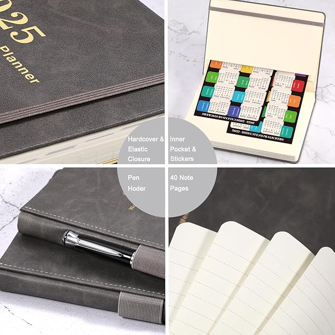 2025 Planner - Weekly & Monthly Planner 2025 with Calendar Stickers, JAN 2025 - DEC 2025, 5.75" X 8.25", Planner 2025 with Premium Thicker Paper, Pen Holder, Inner Pocket and 44 Notes Pages - Gray