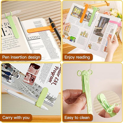 3pcs Page Bookmarks for Reading, Automatic Book Marks Tailored for Book Enthusiasts, Unique and Cute Book Page Holder Markers Clip Reading Accessories Gifts（Green Pink Orange）