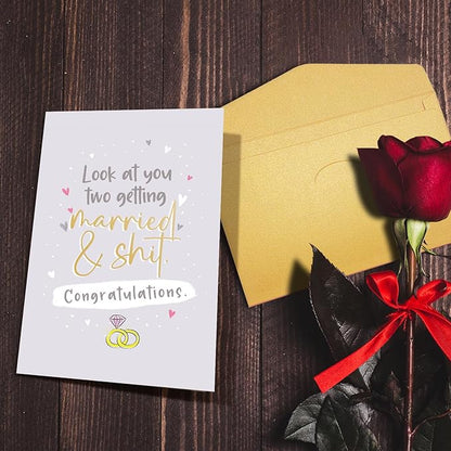 Nchigedy Funny Marriage Congratulations Card, Rude Engagement Card for Friend, Hilarious Wedding Card, Looking at you two get married