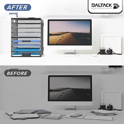 DALTACK 9-Tier Paper Letter Tray Desk Organizer with Handles, Mesh File Holder Organization, Paper Sorter Desk Organizer for Office Home School, Black