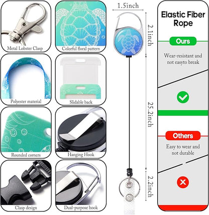 Cute ID Badge Holder with Lanyard Retractable Badge Reel Clip Funny Lanyards for ID Badges Name Tags Retractable Keychain for Teacher Doctor Student Women Men Nurse Accessories for Work (Turtle)
