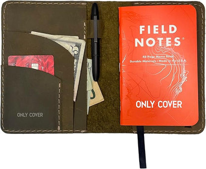 Leather Cover for Field Notes, Passport Cover, Leather Notebook Cover for 3.5" x 5.5" with Pen Holder, Only Cover (Moss Green)