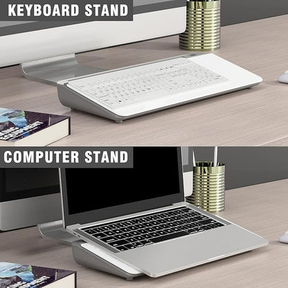 SELEAD Desktop Glass Whiteboard with Organizer, Markers, Eraser, Holder - Small Dry Erase White Board Computer Pad Keyboard Stand for Home, School, Office Desk Accessories - Grey