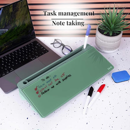 Birch Desktop Whiteboard with Storage & Multiple Markers Surface Desktop Glass Dry Erase Board Desk Top White Board Dry Erase Notepad Desk White Board Tabletop Desk Whiteboard (Moss)