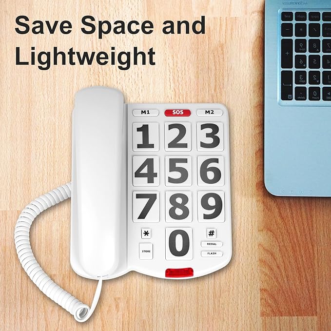 Large Key Wired Telephone, Adjustable Ringing Tone, and earpiece Volume, The earpiece can be Adjusted to Ultra-high Volume, which is Helpful for Those