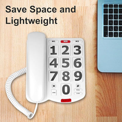 Large Key Wired Telephone, Adjustable Ringing Tone, and earpiece Volume, The earpiece can be Adjusted to Ultra-high Volume, which is Helpful for Those