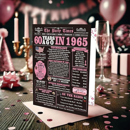 Big 60th Birthday Decorations,60th Birthday Card Gifts for Women,60th birthday decorations for woman,60 Year Old Birthday Card Gifts for Sister Friends, Back in 1965 Birthday Card, Rose Pink Gold