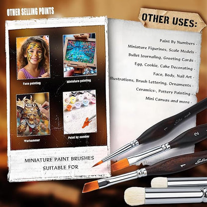 Detail Paint Brushes Dry Brushes, Golden Maple 10PC Flat Miniature Dry Paint Brushes Fine Detail Paint Brush Set for Acrylic, Oil, Watercolor & Citadel, Figurine, 40k.