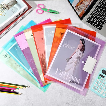 Zhehao 100 Pcs Clear Envelopes with Snap Button Closure A4 Letter Size Plastic Envelope Folder Poly Document File Folders for home Office(Multicolor,Pocket Style)