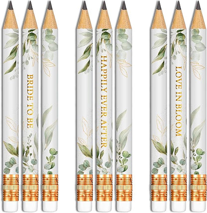 Markt Mini Pencils for Bridal Shower Games, Bridal Shower Pens, Small Pencil Set For Prizes, Game Winner Gifts, Golf Pencils With Erasers (Greenery, Eucalyptus)