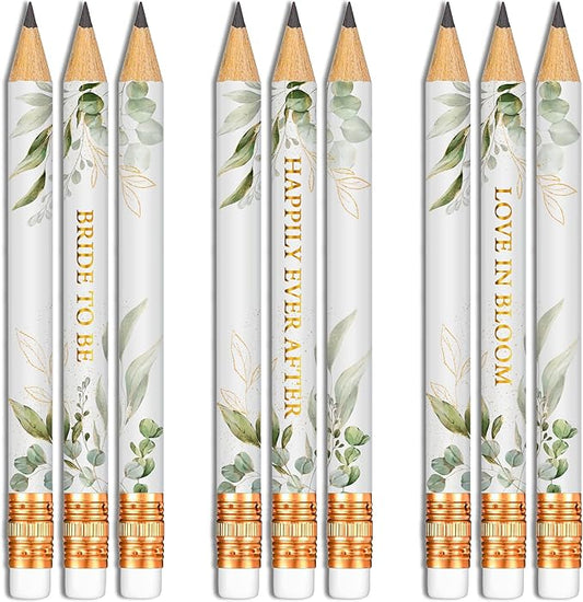 Markt Mini Pencils for Bridal Shower Games, Bridal Shower Pens, Small Pencil Set For Prizes, Game Winner Gifts, Golf Pencils With Erasers (Greenery, Eucalyptus)