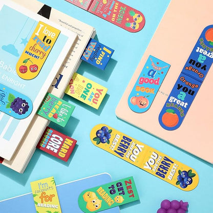 48 Pack Scented Bookmarks Magnetic Scratch and Sniff Bookmarks Fruit Food Bookmarks for Kids Cute Bookmarks with Sayings Christmas Bookmarks for Kids Students Teens Teachers (Fruit Flavor)