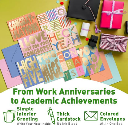 Sweetzer & Orange S&O Fun Congratulations Cards with Envelopes - Colorful Congrats Card Pack of 24 - Encouragement with Envelopes - Appreciation for Coworkers - Boxed Compliment Cards - Recognition