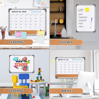 Monthly Calendar Whiteboard Dry Erase Cork Board Combination for Wall, 17"x13" Magnetic Dry Erase Board, Double-Sided White Board, Portable Board for Office, Kitchen, Planning, Memo, School, Home