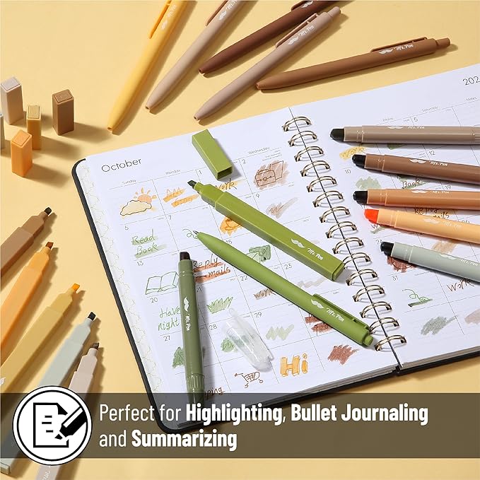 Mr. Pen Aesthetic Highlighters and Gel Pens, 18 Pack, Earth Tone and Vintage Color Bible Highlighter No Bleed