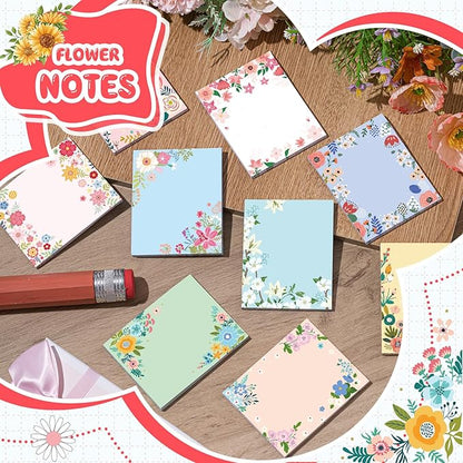 Sabary 9 Pads Sticky Notes 3.15 x 3.94 Inches Cute Self Sticky Note Pads Colored Adhesive Notepad for Memo Reminder Journal Studying Office Home Gift (Flower)