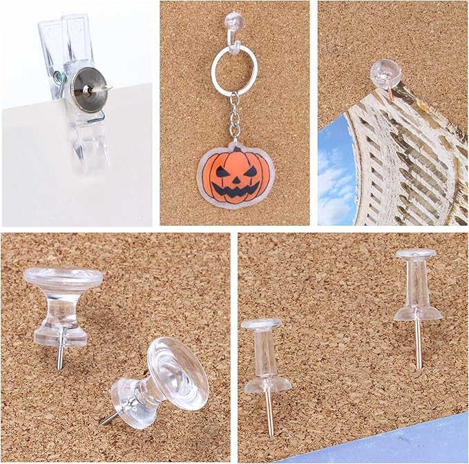 Clear Push Pins Set, 5 Styles 125-count Thumb Tacks Map Pins, Steel Point and Clear Plastic Head Pushpins Transparent Thumbtacks for Cork Board Bulletin Boards