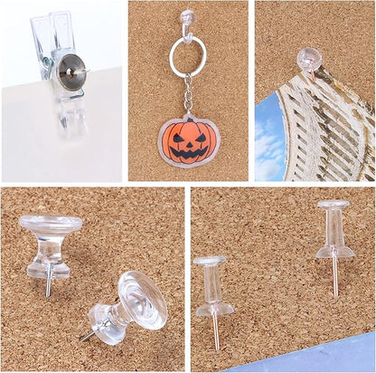 Clear Push Pins Set, 5 Styles 125-count Thumb Tacks Map Pins, Steel Point and Clear Plastic Head Pushpins Transparent Thumbtacks for Cork Board Bulletin Boards