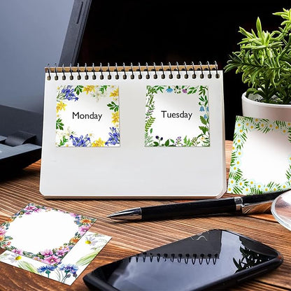 16 Pieces Spring Wreath Sticky Notes Flower Notes Pads Self-Adhesive Floral Sticky Memo Notes for Spring School Work Office Home Supplies Students Teachers Present