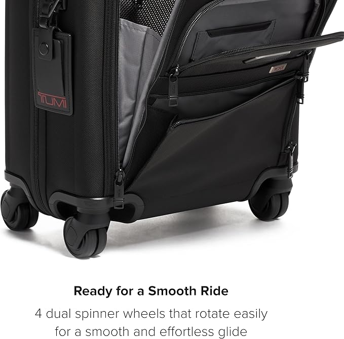 TUMI - Alpha Small Compact 4-Wheeled Briefcase - Laptop Briefcase - Rolling Suitcase with USB Ports - TUMI Tracer - Black