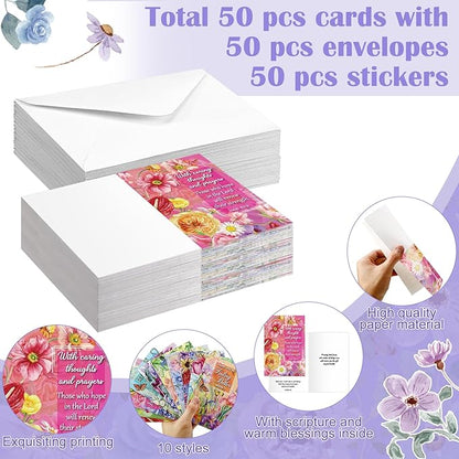50 Pack Religious Get Well Cards with Scripture Assorted Bible Verse 4 x 6 Inch Affirmation Inspirational Christian Flower of Nature Photography Wishing You Well Greeting Cards with Envelopes