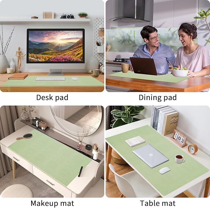Bloss Green Desk Mat, Mouse Pad, Waterproof Leather Desk Pad, Desk Matt for Desktop, Non-Slip Desk Pad Mat for Office Work/Home (27.6 x 13.8 Inches)