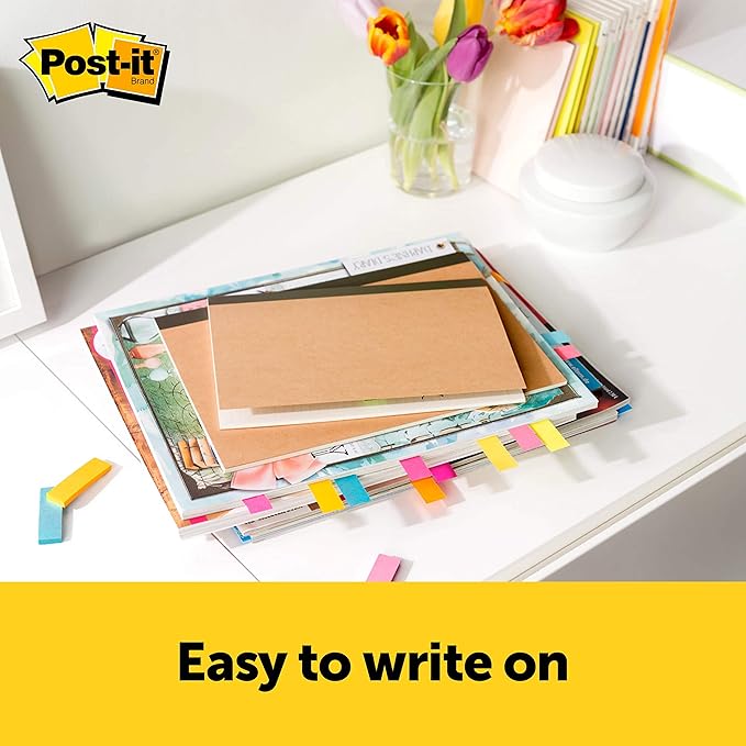 Post-it Page Markers, Assorted Colors, 1/2 in x 2 in, 100 Sheets/Pad, 5 Pads/Pack (670-5AN)