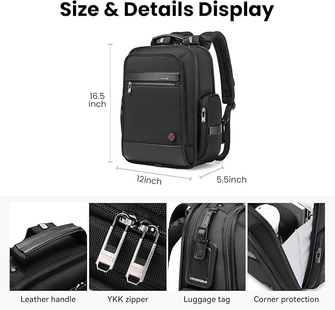 Business Laptop Backpack for Men Women, 20L Large Bookbag Travel TSA Approved Carry on Backpack Waterproof Casual Daypack 15.6" Professional Computer Bag with Thicker Compartments, Black