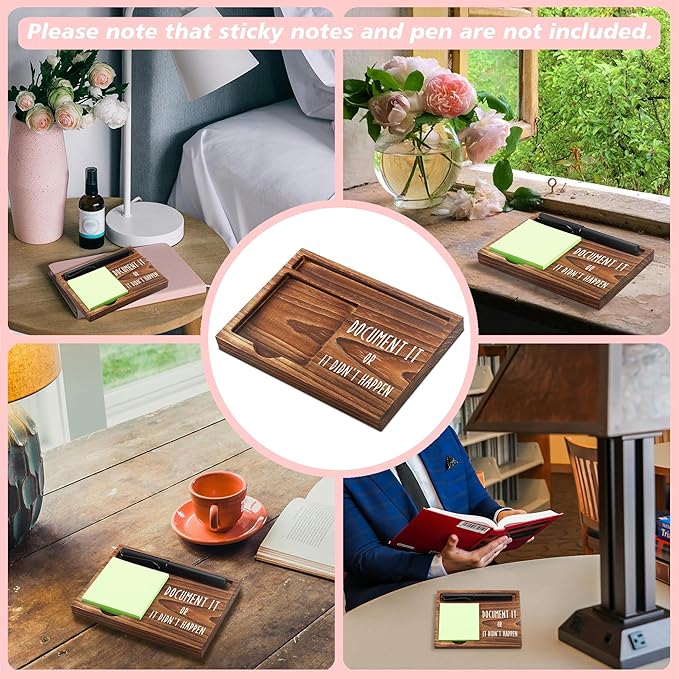 Sticky Note Holder Wooden Notepad & Pen Holder 6.5" x 4.7" Sticky Note Pad Holder Dispenser for Desk Work Humor Gifts, NPA179
