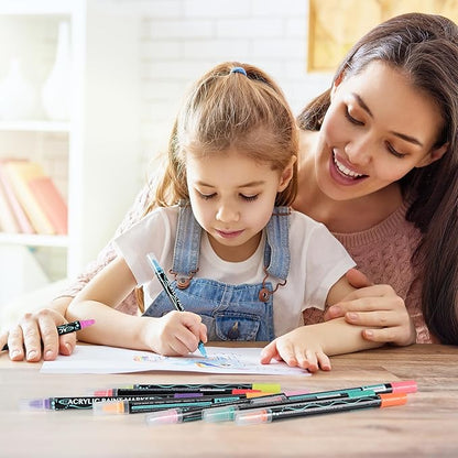 SMOOTHERPRO Acrylic Paint Markers, 24 Colors Dual Tip Acrylic Paint Pens for Wood, Canvas, Stone, Pumpkins, Rock Painting, Glass, Plastic, Ceramic, DIY Crafts Art Supplies