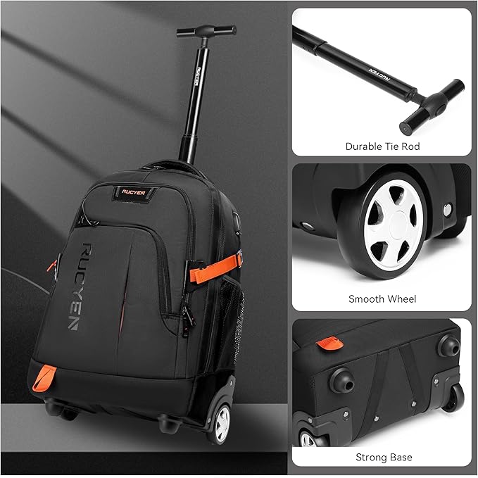 Rolling Backpack, 18 inch Laptop Travel Backpack with Wheels for Men Women, Rolling Wheeled Backpack for Business Travel