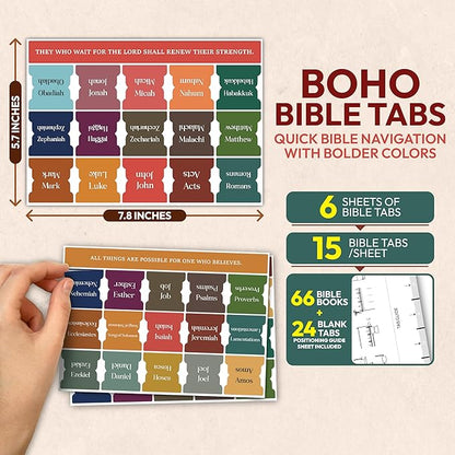 Bible Tabs for Women, Men, Kids, 90 Large Print Bible Index Tabs for Study Bible, Laminated Easy-to-Read Label, Christian Gift for Church, Boho