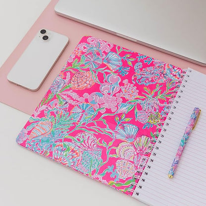 Lilly Pulitzer Large Pink Hardcover Spiral Notebook, 11" x 9.5" with 160 College Ruled Pages, Shell Me Something Good