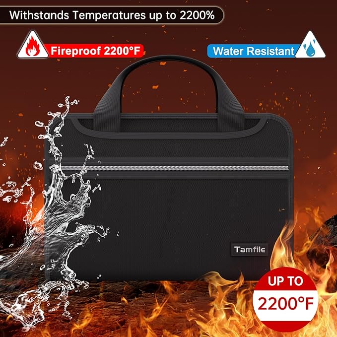 Tamfile Fireproof Accordion File Organizer with Handle, 13 Pocket Transparent Expanding File Folder with Zipper & Labels, File Folder with Multi-Pockets Paper Organizer Folder for Letter A4 Files