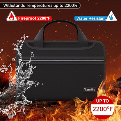 Tamfile Fireproof Accordion File Organizer with Handle, 13 Pocket Transparent Expanding File Folder with Zipper & Labels, File Folder with Multi-Pockets Paper Organizer Folder for Letter A4 Files