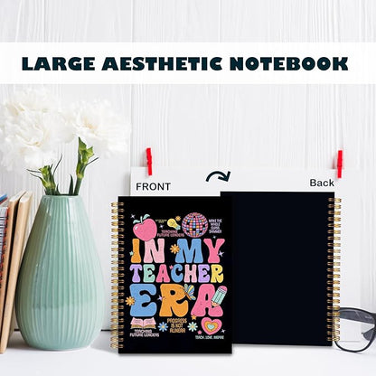 BearCake Groovy Teacher Notebook Journal, Teacher Gifts for Women, Teacher Appreciation Gifts, Thank You Teacher Gifts, Teacher Desk Supplies, in My Teacher Era Hardcover Spiral Notebook 5.5x8.3
