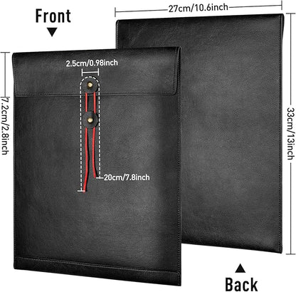 Black A4 PU Leather File Folders for Documents,Important Private File Organizer with String Tie Closure,Laptop Sleeve Notebook Case,Leather Portfolio Binder Envelopes, Filing Folder 1PC