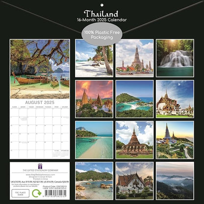 The Gifted Stationary 2025 Square Wall Calendar, Thailand, 16-Month Passport Collection Theme Hanging Calendar with 180 Reminder Stickers, Month Planner for Creative Spaces, 12x12 In